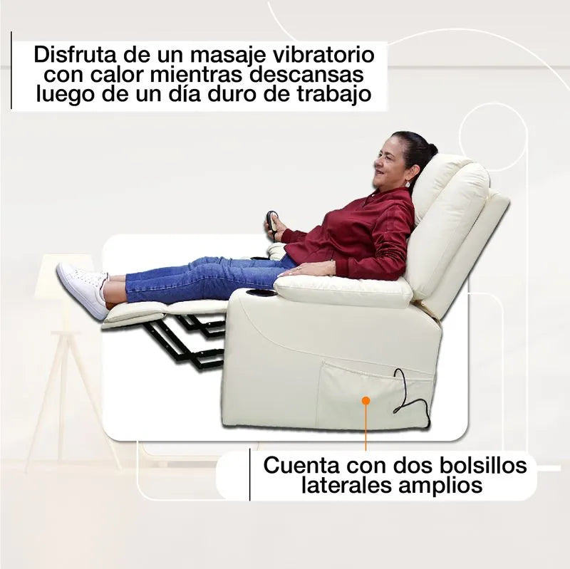 Sillón elevador ultra masajeador térmico, reclinable, carga puerto USB tipo C - Stand Up Couch