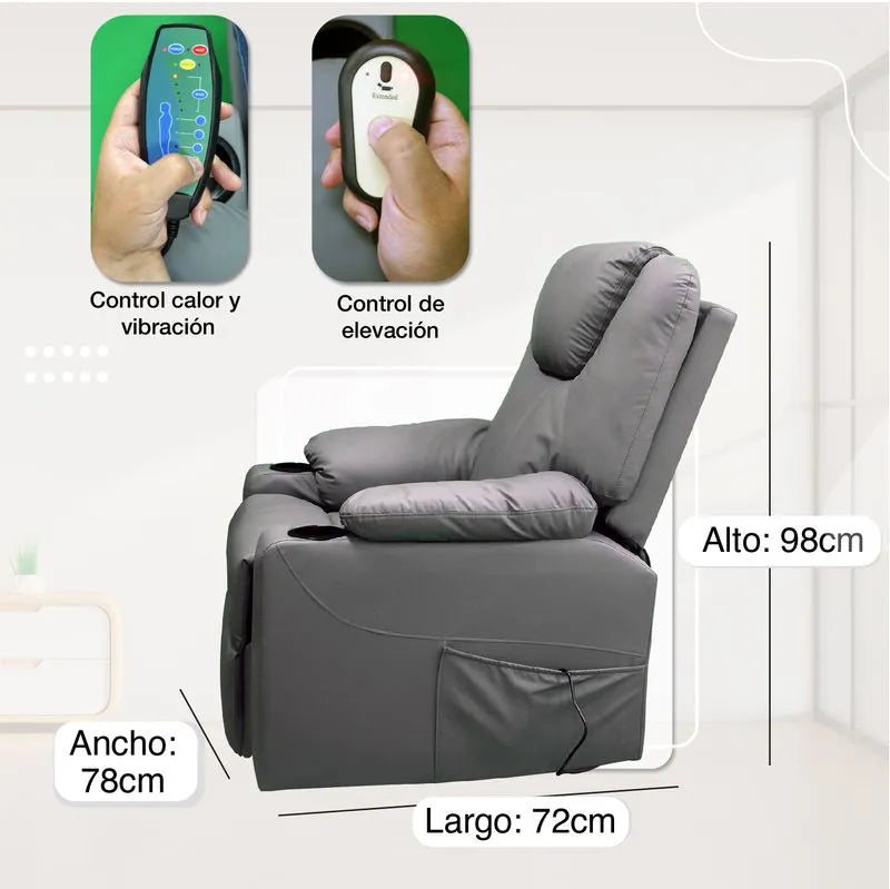 Sillón elevador ultra masajeador térmico, reclinable, carga puerto USB tipo C - Stand Up Couch