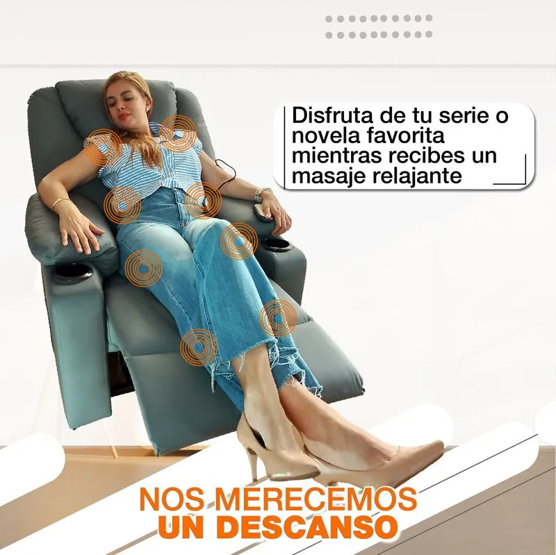 Sillón elevador ultra masajeador térmico, reclinable, carga puerto USB tipo C - Stand Up Couch