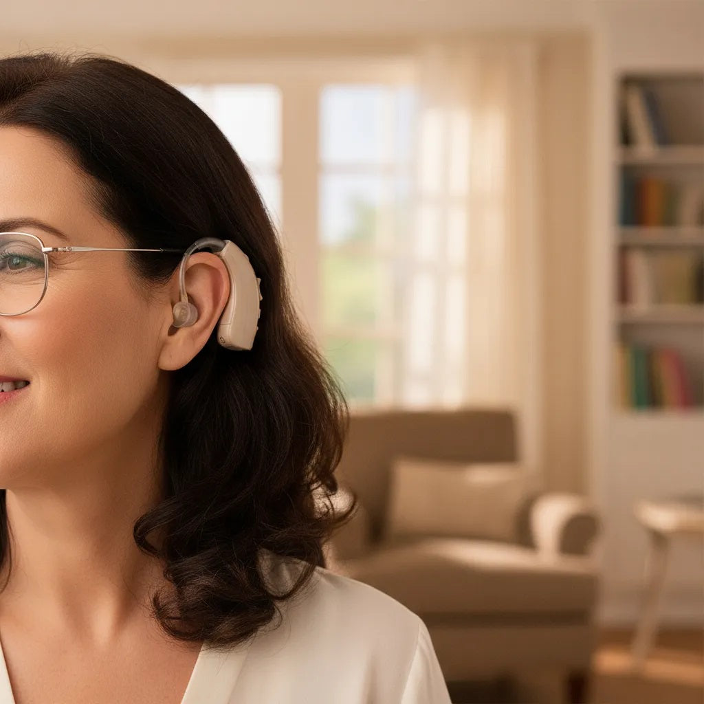 Audífonos para personas mayores Power Ear. Permite regular los sonidos altos y bajos. Producto aprobado por la FDA de Estados Unidos
