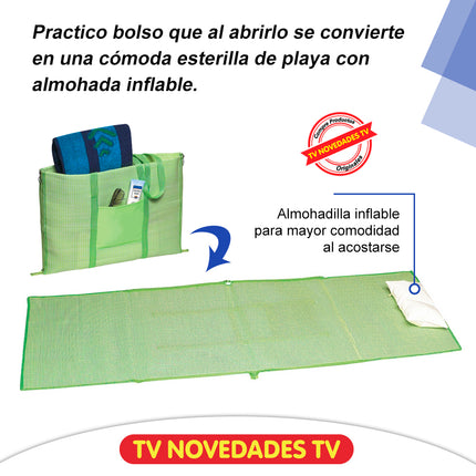 2 Bolsos esterilla de playa con almohada, impermeable y plegable