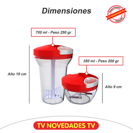 Picador y batidor de alimentos manual sin electricidad Chop It Blend It
