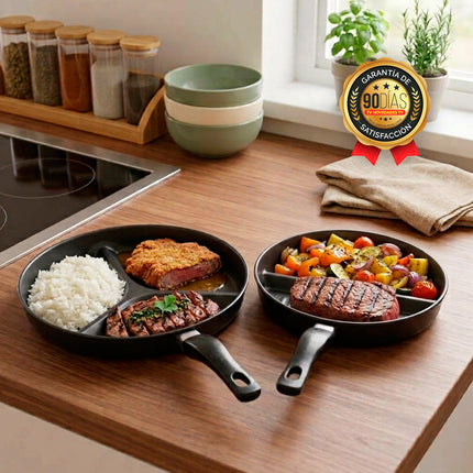 2 Sartenes con divisiones antiadherente y tapa Diversa Chef - TV NOVEDADES TV