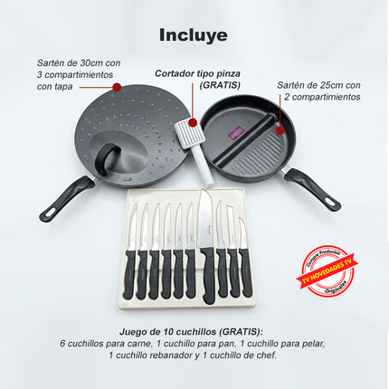 2 Sartenes con divisiones antiadherente y tapa Diversa Chef - TV NOVEDADES TV