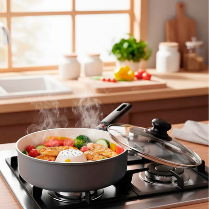 Sartén Dry Cooker con revestimiento de cerámica y tapa de vidrio
