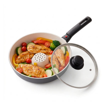 Sartén Dry Cooker con revestimiento de cerámica y tapa de vidrio