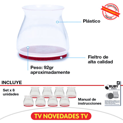 Protectores para patas de sillas y muebles Ruby Sliders 8 unidades
