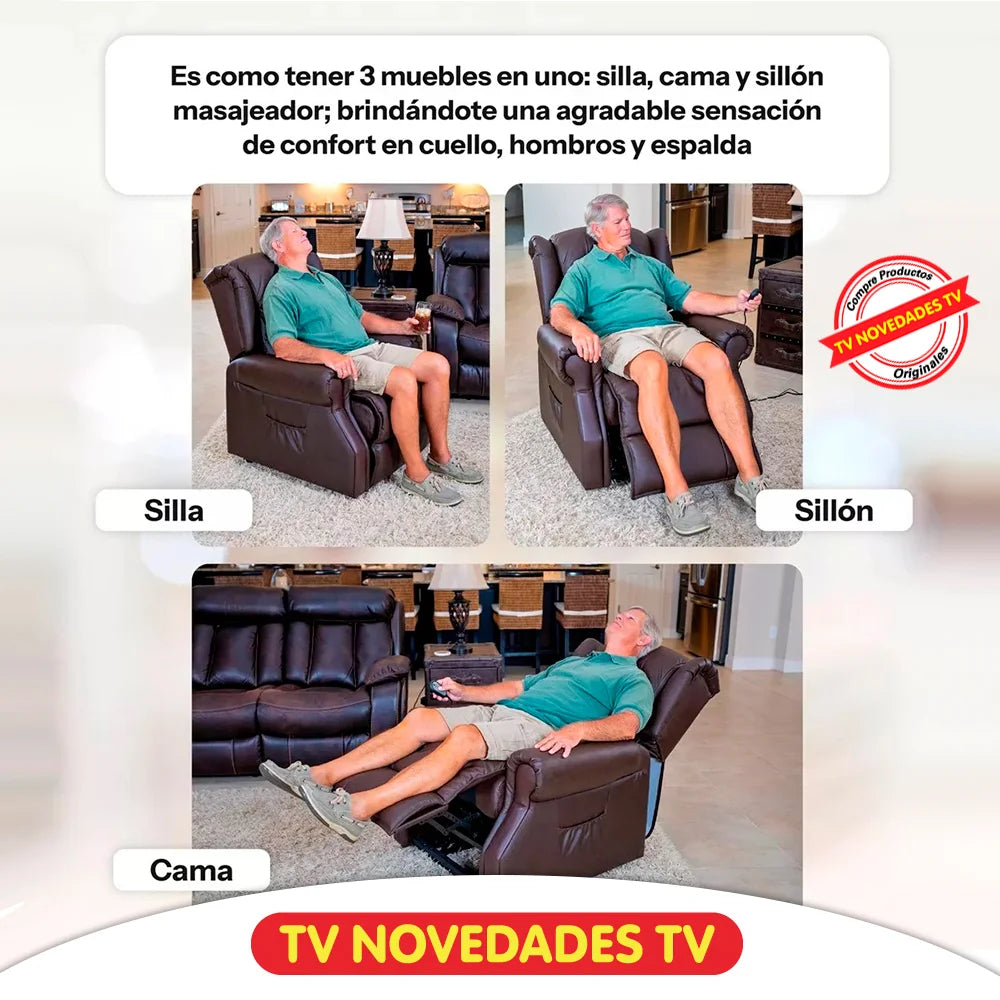 Sillón elevador, reclinable y masajeador con calor para adultos mayores – Stand Up Seat.