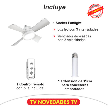 Ventilador y lámpara LED Socket Fanlight con control remoto.