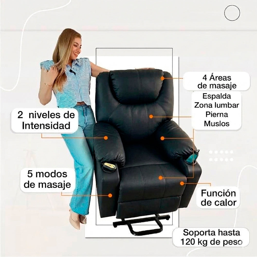 Sillón elevador masajeador térmico, reclinable Stand Up Couch Royal
